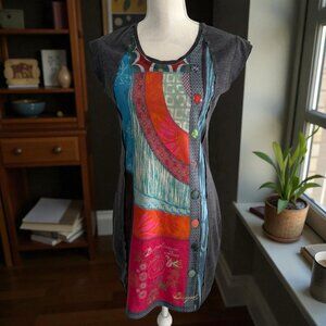 DESIGUAL Multicolor Gray Logo Script Mini Dress Size Medium